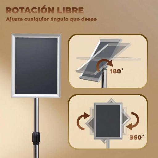 Soporte para Carteles A3 Altura Ajustable, Giratorio 360° Marco de Aluminio y Acero Inoxidable Plata [6]