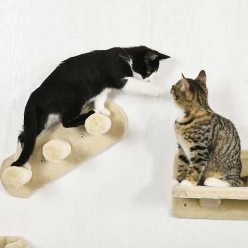 Juego de Escalada para Gatos de Pared Estantes para Gatos 4 Piezas Hamaca Nido Plataformas para Saltar Beige [6]