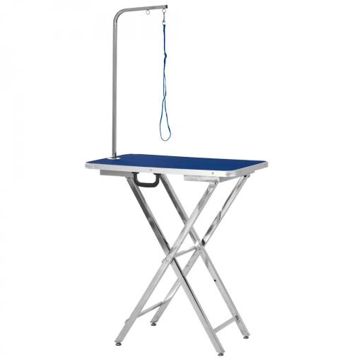 Mesa de Peluquería para Mascotas con Encimera Antideslizante Patas Plegables Asa y Brazo 72x45x74-81 cm Azul [9]