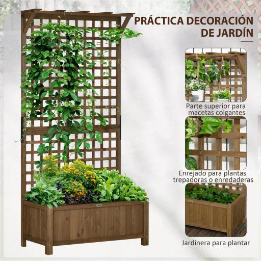 Jardinera con Celosía de Madera para Enredaderas Cultivo de Plantas para Patio Terraza 90x45x183 cm Marrón [2]