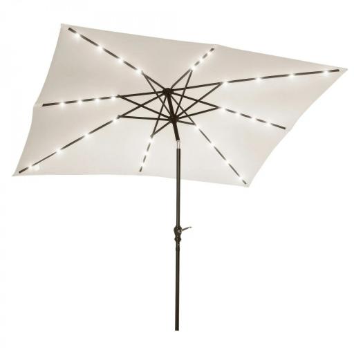 Parasol de Terraza Exterior 268x205x248 cm con Techo Inclinable hasta 45° Luces LED Solares y Manivela Blanco Crema [7]