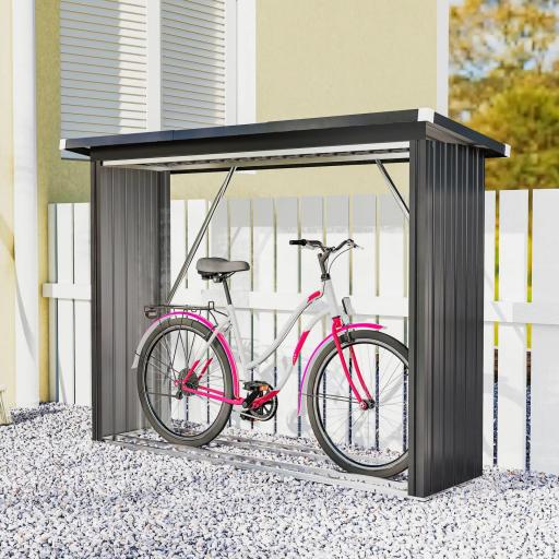 Casetilla para Leña de Acero Galvanizado con Base Elevada y Techo Inclinado 213x66,5x150 cm Gris Oscuro [7]