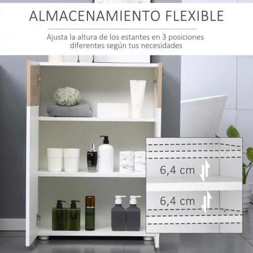 Armario de Suelo para Baño con 2 Puertas y Estantes Interiores Ajustables Mueble Auxiliar de Madera Multiusos para Salón Cocina Comedor 60x30x85 cm Blanco [8]