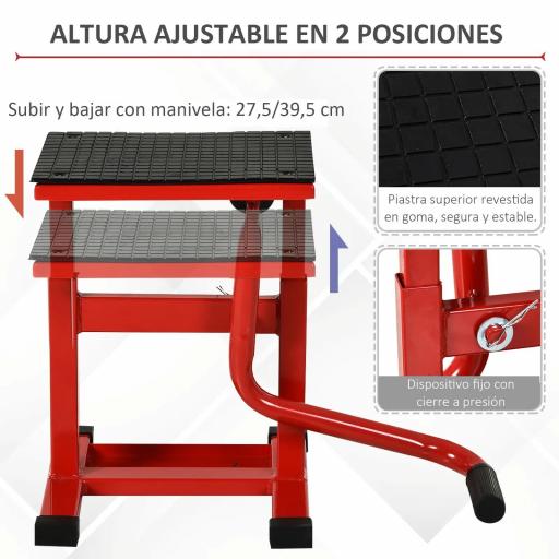 Elevador para Motocicletas con Manivela Altura Ajustable de 27,5/39,5 cm Base Antideslizante Carga 150kg Rojo y Negro [3]