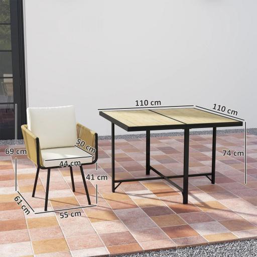 Conjunto de Mesa y Sillas Jardín de Ratán 5 Piezas con Mesa de Plástico-Madera 4 Sillas con Cojines Extraíbles Beige [1]