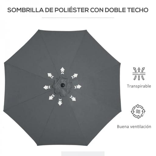 Sombrilla de Jardín Ø295x250 cm con Manivela Parasol Exterior con Mecanismo de Inclinación y Poste Desmontable de Metal para Terraza Piscina Patio Gris Oscuro [6]