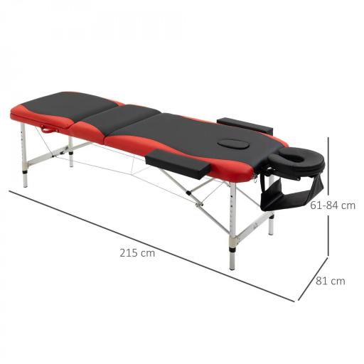 Camilla Masaje Plegable, Camilla Estética Profesional de Aluminio con Altura Ajustable, 3 Zonas, Reposacabezas, Reposabrazos, para Tatuaje, Fisioterapia, Negro y Rojo [1]