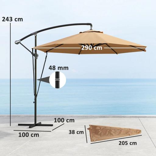 Parasol de Jardín Excéntrico Sombrilla con Funda para Sombrilla Protección UV 50+ y Base Cruzada Ø290x243 cm Caqui [1]