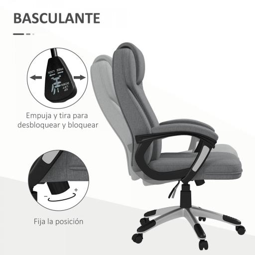 Silla de Escritorio Silla de Estudio Giratoria con Función Basculante Altura Ajustable Reposabrazos 66x75x110-120cm Gris [5]