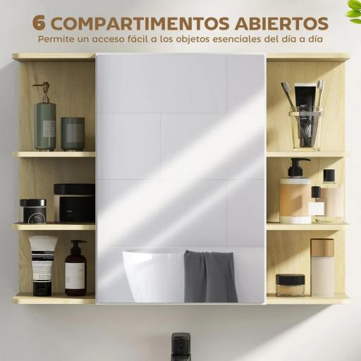 Armario de Baño de Pared con Espejo Puerta Estantes Abiertos 80x20x59 cm Natural [5]