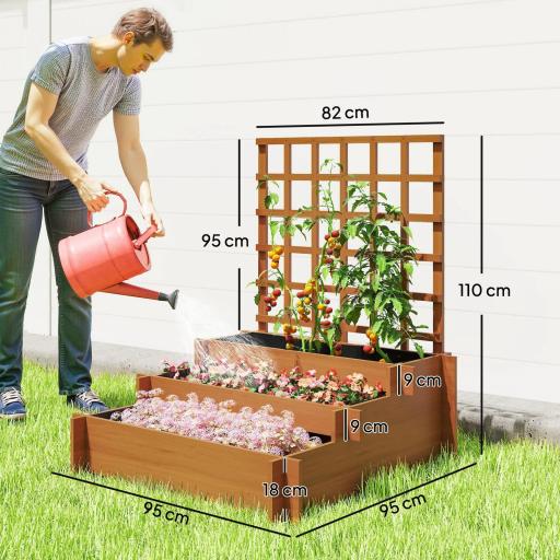 Jardinera de 3 Niveles con Enrejado y Tela no Tejida para Cultivos Verduras Flores Hierbas 95x95x110 cm Natural [1]