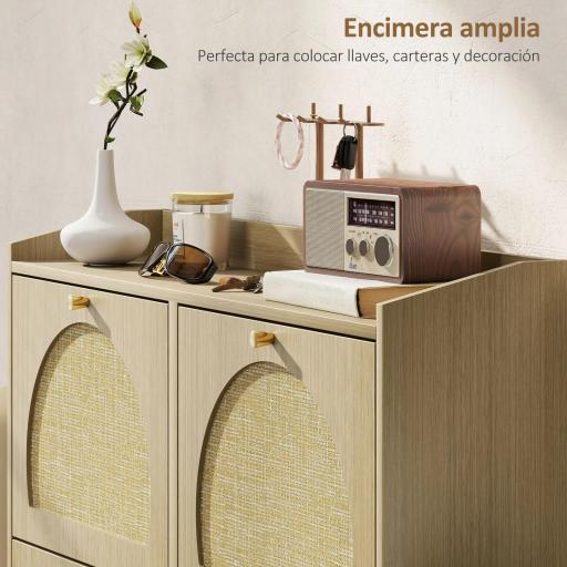 Zapatero Estrecho con 4 Puertas de Ratán con Estantes Ajustables para 16 Pares de Zapatos 104,5x24x88 cm Natural [5]