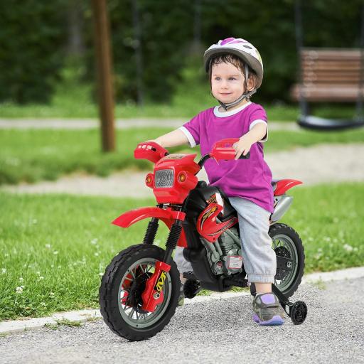 Moto Electrica Infantil Bateria 6V Recargable Niños 3+ Años Cargador y Ruedas Apoyo 102x53x66 cm Color Rojo