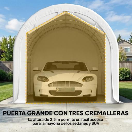 Garaje Exterior para Coche 3x6 m Impermeable con Tejido PE Resistente Marco de Metal Galvanizado UPF 30+ Blanco [4]