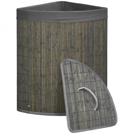 Cesto para Ropa Sucia de Bambú Capacidad de 55L Cesta para la Colada en Forma de Abanico 38x38x57 cm Gris [10]