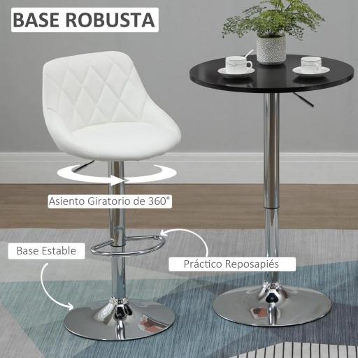 Conjunto de 2 Taburetes de Bar Giratorios con Altura Regulable Sillas Altas Modernas de Comedor con Base Redonda y Reposapiés 46x48x83-104 cm Blanco [8]