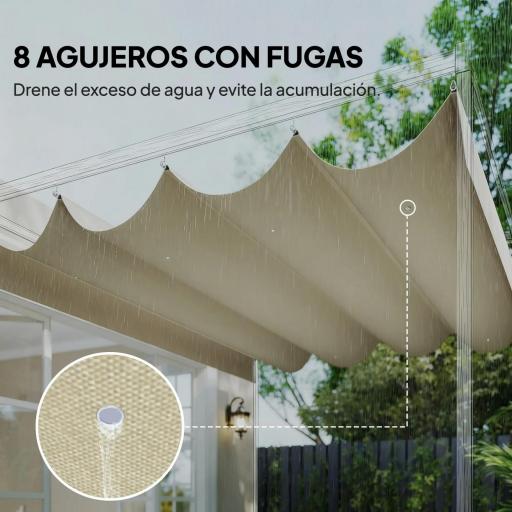 Techo de Repuesto Retráctil 4x3,5 m para Marco de 4x3 m Toldo de Tela Solo para Cenador Jardín con 8 Orificios Crema [6]