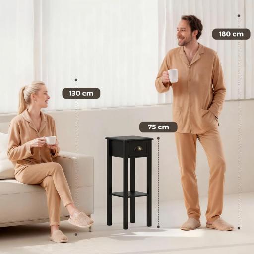 Mesa Auxiliar Estilo Moderno Mesita Auxiliar con Cajón y Estante de Almacenamiento 30x30x75 cm Negro [6]