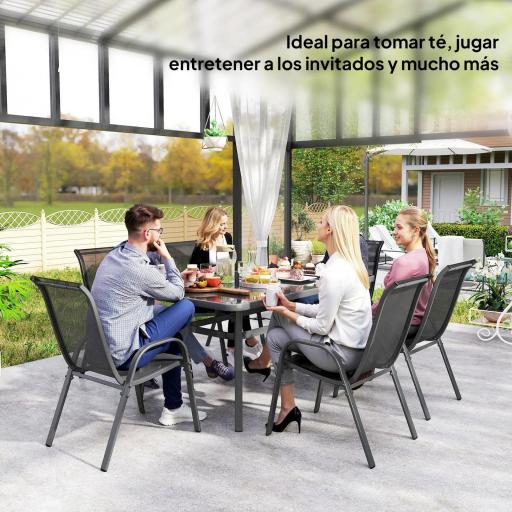 Juego de Mesa y 6 Sillas para Terraza con Orificio para Sombrilla y Encimera de Cristal para Terraza Patio Gris [5]