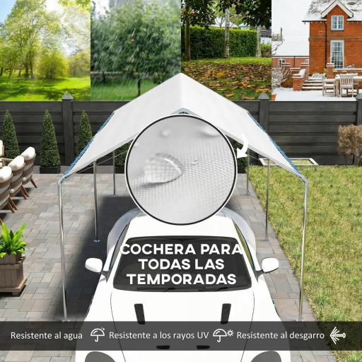 Carpa Garaje para Coche 3x6 m Cochera Portátil Impermeable con Toldo de Tela PE y Marco de Acero Galvanizado Blanco [2]