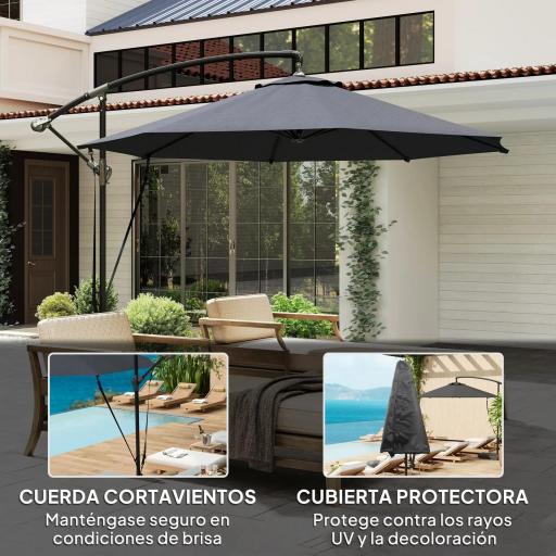 Parasol de Jardín Excéntrico Sombrilla con Funda para Sombrilla Protección UV 50+ y Base Cruzada Ø290x243 cm Gris Oscuro [2]