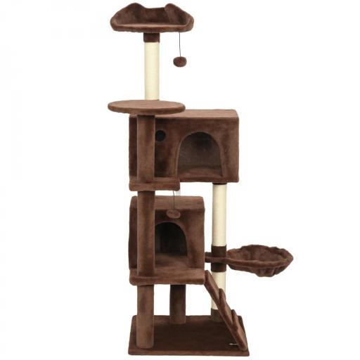Árbol Rascador para Gatos 140 cm con Plataformas Cama 2 Cuevas Hamaca Escalera Postes de Sisal Marrón [8]