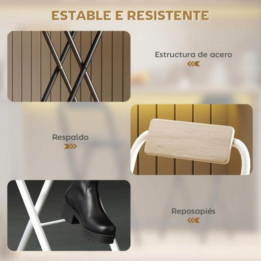 Juego de 2 Taburetes de Bar Plegables con Respaldo Reposapiés y Marco de Acero para Comedor Mostrador Natural [4]