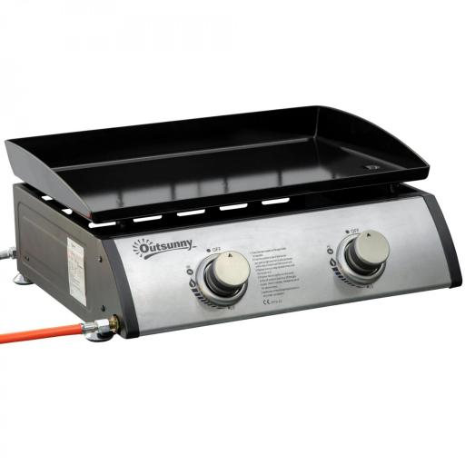 Plancha de Gas Sobremesa con 2 Quemadores de Acero Inoxidable 6 kW con Plancha para Jardín Camping 48,5x48x21 cm Plata [8]