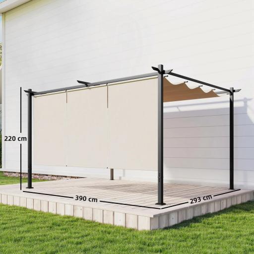 Pérgola de Jardín 4x3 m con Techo Retráctil 3 Laterales Enrollables UPF30+ Cenador de Jardín para Patio Exterior Beige [1]