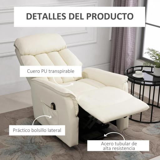 Sillón Levanta Personas Silla Reclinable Elevador con Reposapiés Mando a Distancia Reclinación 145° 80x94x104 cm Crema [2]