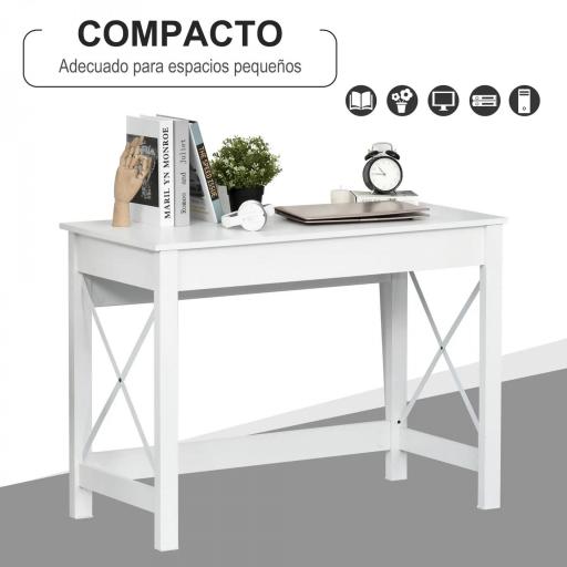 Mesa Escritorio Estilo Moderno Escritorio Fácil de Montar Mesa de Ordenador para Oficina Dormitorio Estudio 105x50x76 cm Blanco [7]