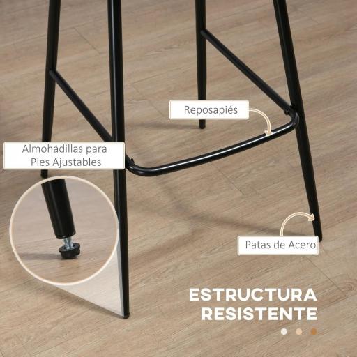Conjunto de 2 Taburetes Altos de Cocina con Respaldo Tapizado en PU Carga 120 kg para Bar Salón Comedor Marrón [5]