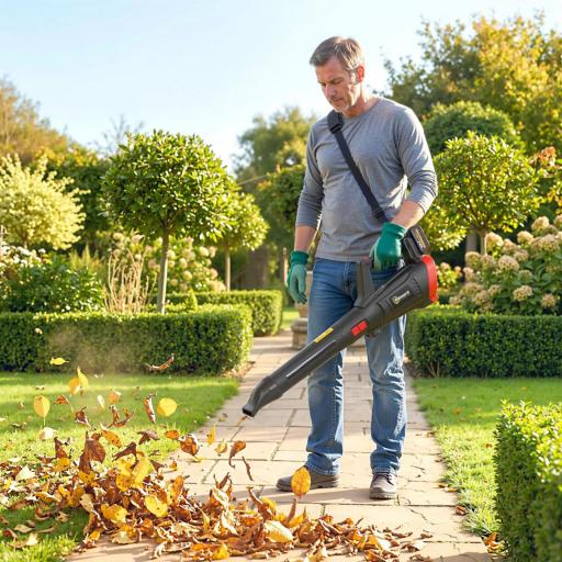 Soplador de Hojas Sin Cable 18V con 2 Baterías de 4.0Ah y Cargador Motor sin Escobillas 600W 3 Velocidades Negro