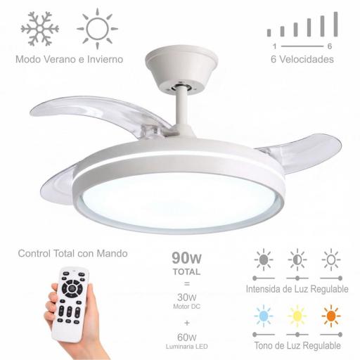 Ventilador de Techo con Lampara Led Modelo Extra Flow, mando a distancia 3 años de Garantia [7]