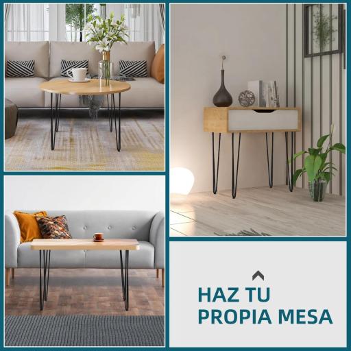 Conjunto de 4 Patas para Mesa de Estilo Industrial y Diseño Horquilla con Protectores Anti-arañazos de Goma 12x12x71cm Tornillos de Montaje Incluidos Negro [4]