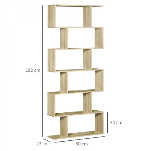 Estantería para Libros Moderna Librería con 6 Estantes para Comedor Salón Estudio 80x23x192 cm Roble [1]