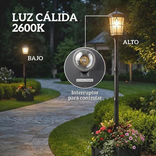 Farola Solar Exterior de Jardín con Macetero 2 Modos de Brillo 100/50 lm IP44 Encendido/Apagado Automático Negro [6]