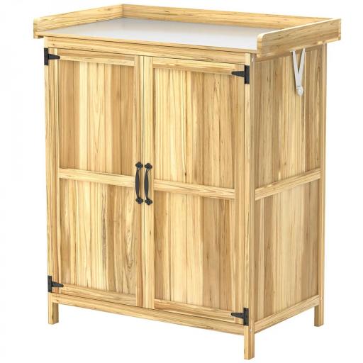 Armario de Exterior, Cobertizo para Herramientas con Estante, en Madera con 2 Puertas para Jardín, Patio, Color Madera [2]