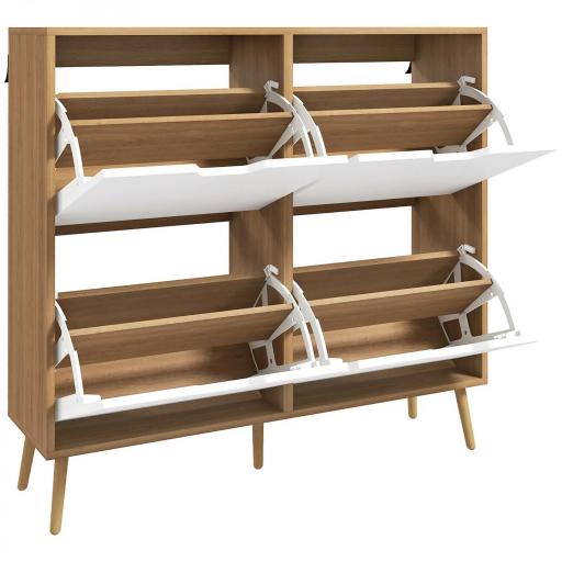 Mueble Zapatero con 4 Cajones Abatibles y Estantes Ajustables Armario de Zapatos para 16 Pares 95x26x95 cm Natural [10]