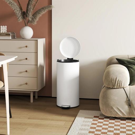 Papelera de Cocina 30L con Pedal Tapa de Cierre Suave y Cubo Extraíble para Dormitorio Oficina Estudio Salón Crema [7]