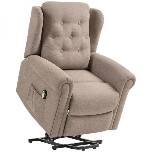 Sillón Relax Reclinable Eléctrico Levanta Personas con Respaldo Alto Capitoné Control Remoto Marrón Claro [8]