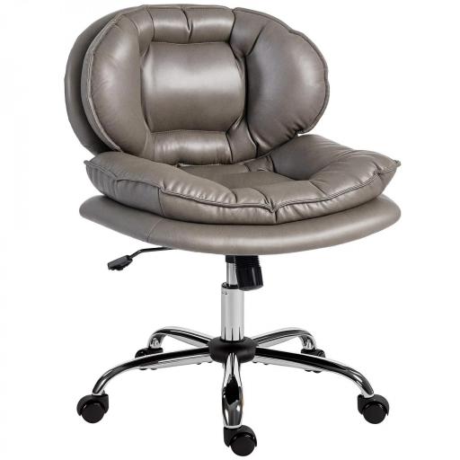 Silla de Oficina Piernas Cruzadas con Asiento Ancho Ruedas Altura Ajustable Doble Acolchado Función Basculante Gris [8]