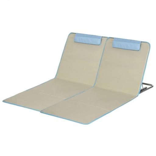 Set de 2 Esterillas de Playa Plegables 124x53x45 cm con Respaldo Ajustable y Reposacabezas Esteras de Playa Portátil de Tela Oxford Acero con Bolsa de Transporte para Balcón Jardín Beige [8]