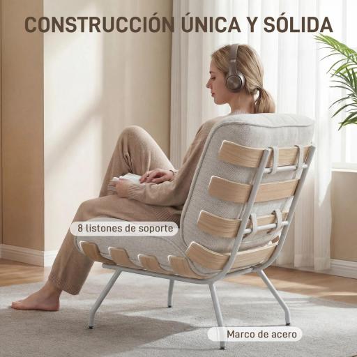Butaca de Salón Tapizada en Lino con Asiento Acolchado Soporte con Listones Estructura de Acero Crema [6]