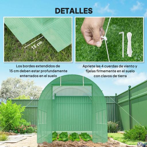 Invernadero de Jardín 3,5x2 m Invernadero de Túnel con Marco de Acero y Cubierta de Polietileno PE 140 g/m² Verde [6]