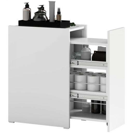 Mueble de Baño Estrecho con Cajón y Ruedas Organizador Independiente con 3 Compartimentos 47x30x66,5 cm Blanco [8]