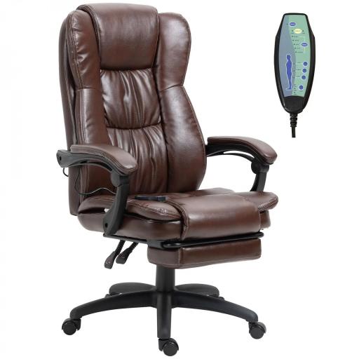 Silla de Masaje Reclinable con Altura Ajustable Reposapiés Retráctil y Control Remoto 68,5x68,5x113-121 cm Marrón [8]