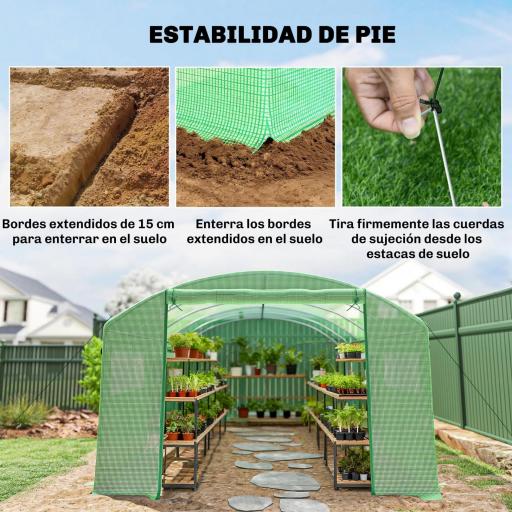 Invernadero de Túnel 6x3x2 m con 6 Ventanas de Malla Cubierta de PE Anti-UV y 3 Puertas Enrollables Verde [5]