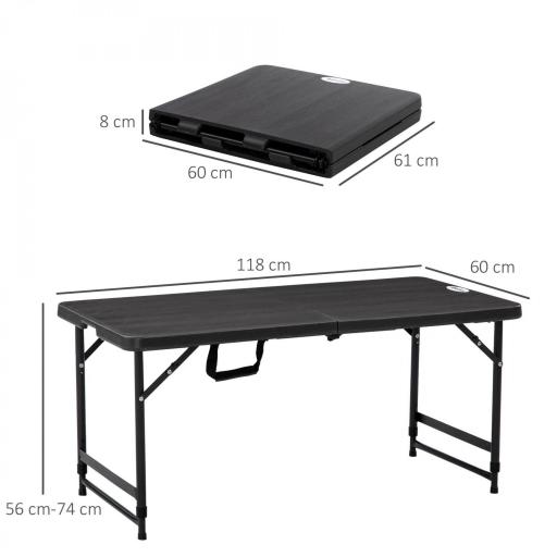 Mesa de Comedor Exterior Plegable para 4 Personas con Altura Ajustable y Marco de Acero 118x60x56-74 cm Gris Oscuro [1]
