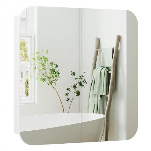 Armario de Baño con Espejo Diseño con Bordes Curvados 2 Puertas Estantes Ajustables 68x13x66 cm Blanco [7]